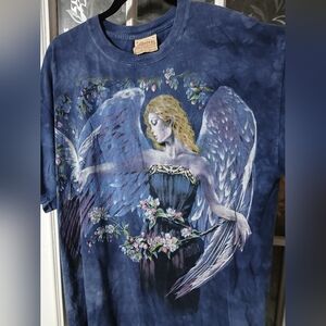 The Mountain Shirt Large Blue Tie Dye Angel Fairy Nature Fantasy Art Tee Vinta